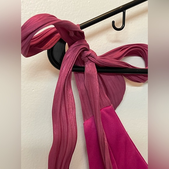 Lulu’s Exemplary Shine Magenta Organza Tie-Strap Tiered Midi Dress NWT - Picture 9 of 9